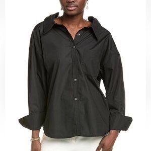 Gracia Big Bow Back Pearl Strand BTW Shoulders Shirt Blouse Top Black Size M